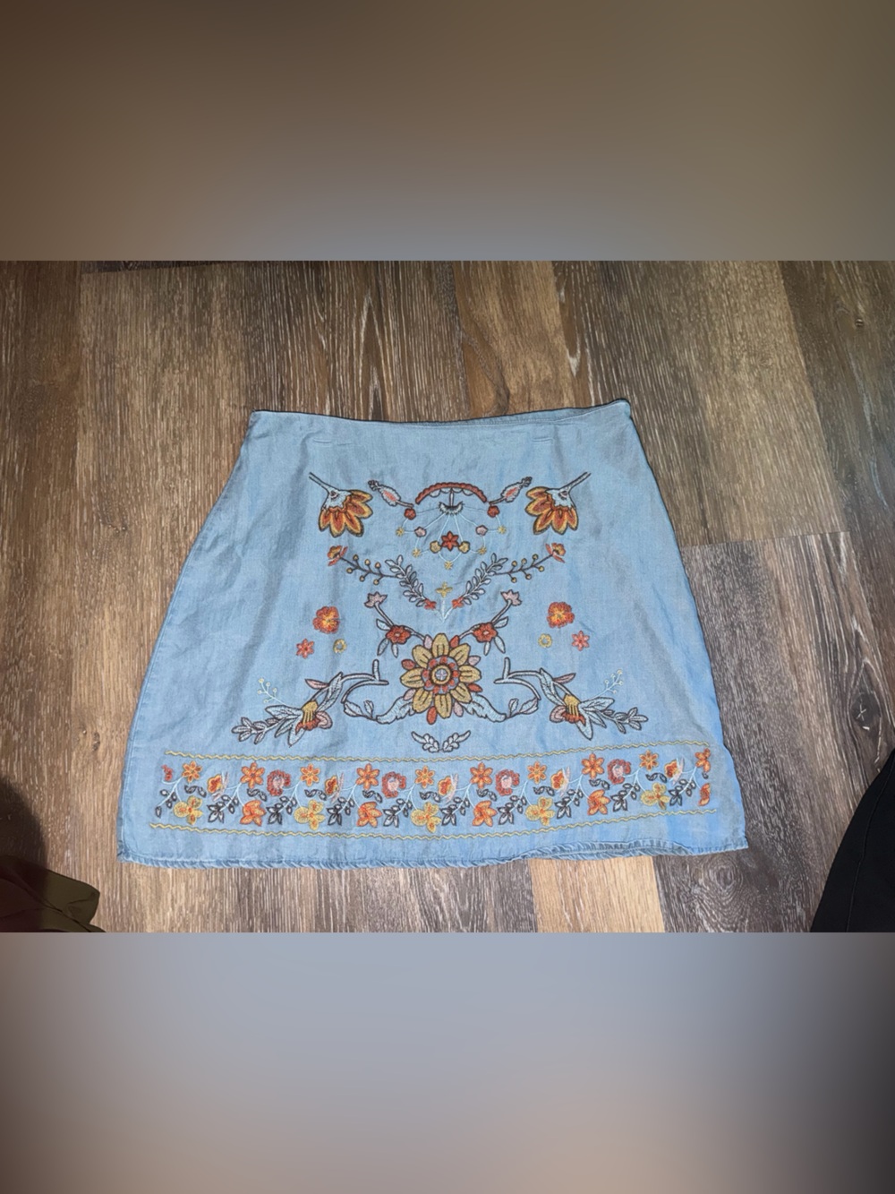 Blu Pepper Light Blue Floral Embroidered Mini Skirt